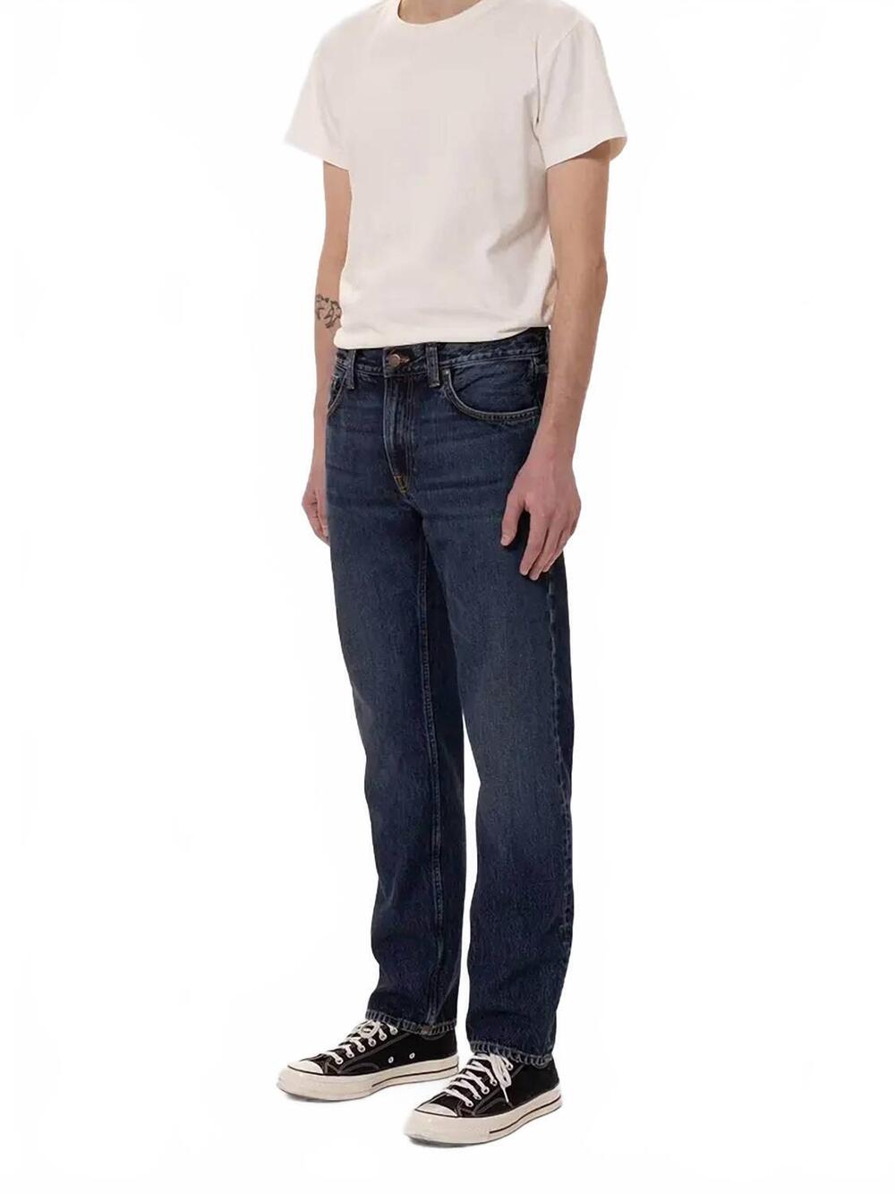 NEW NUDIE JEANS men's gritty jackson straight leg jeans in blue soil